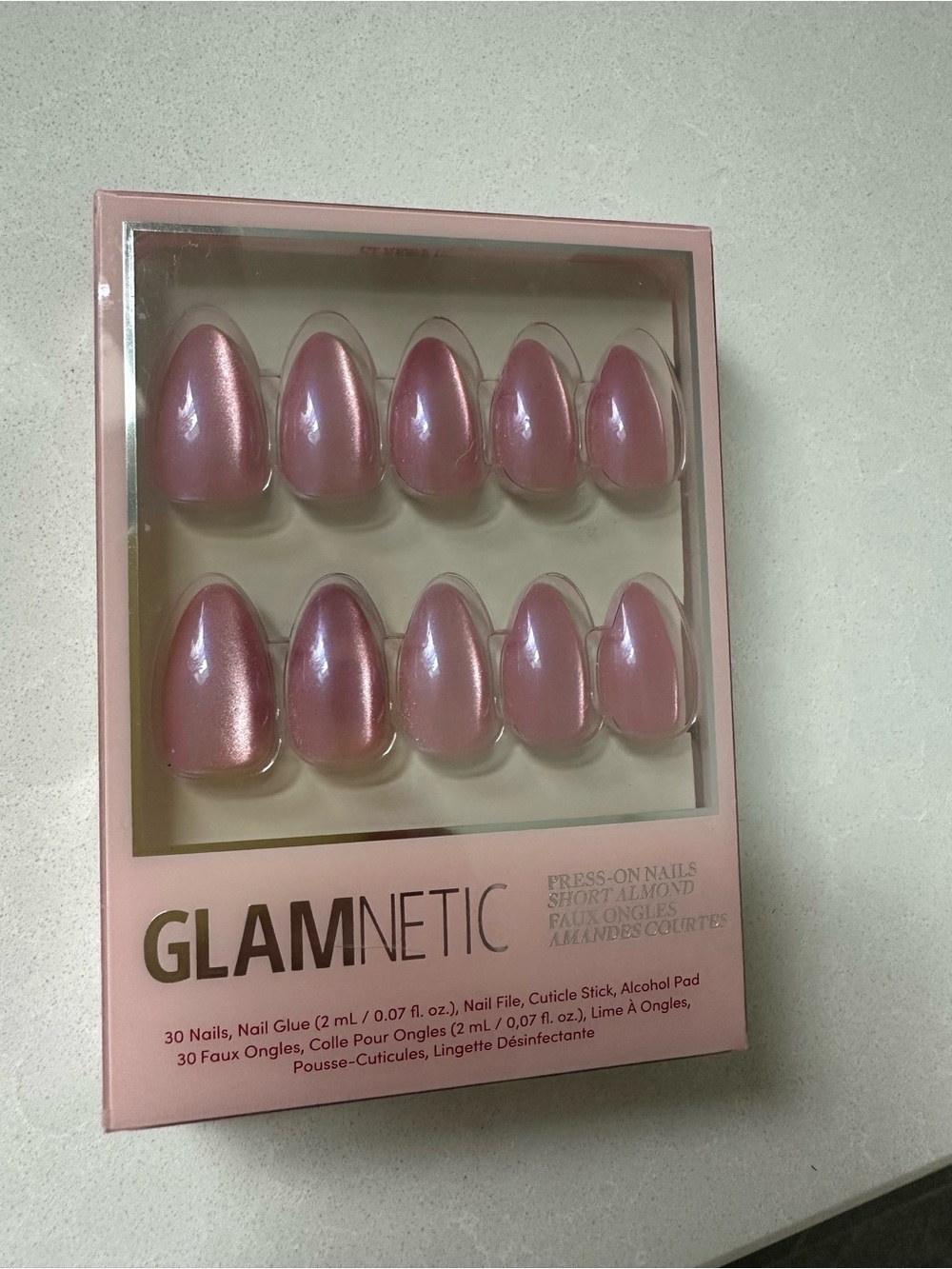 GLAMNETIC Pink Pearl Press-On Almond Nails